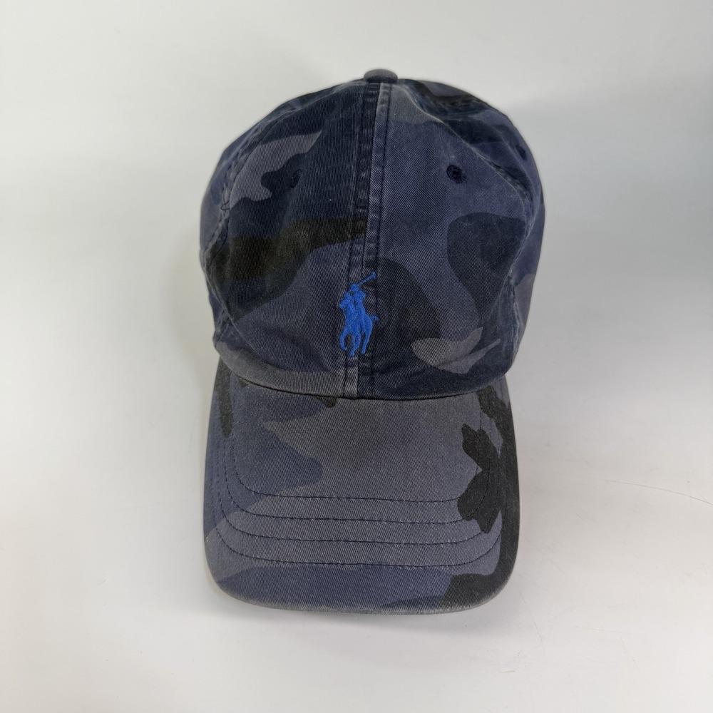 Polo Ralph Lauren Blue Camouflage Camp Baseball Cap Embroidered Pony Logo Strap